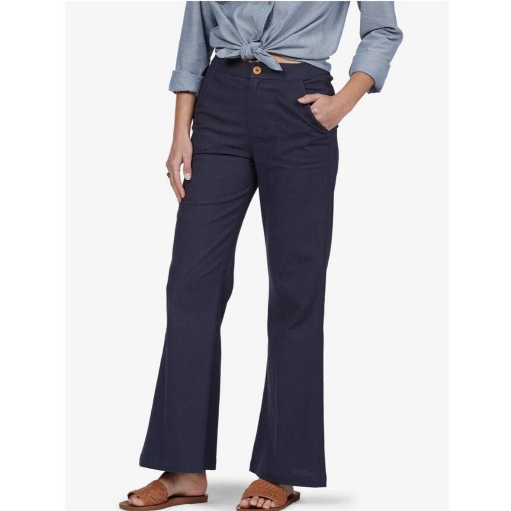 $50 ROXY Women’s Oceanside High Waist Pants Flare Leg In Mood Indigo Size XS
